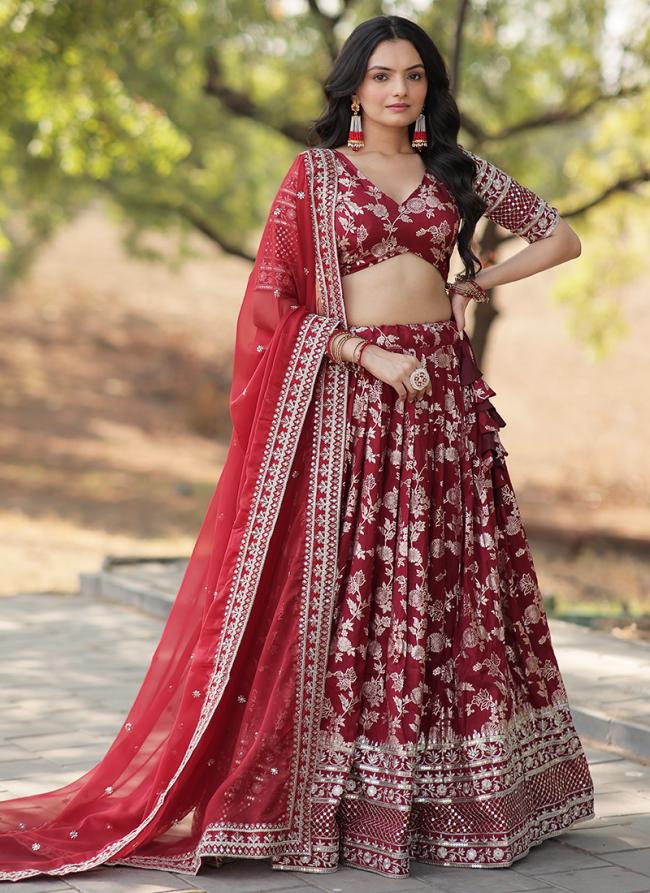 Pure Viscose Red Wedding Wear Embroidery Work Lehenga Choli